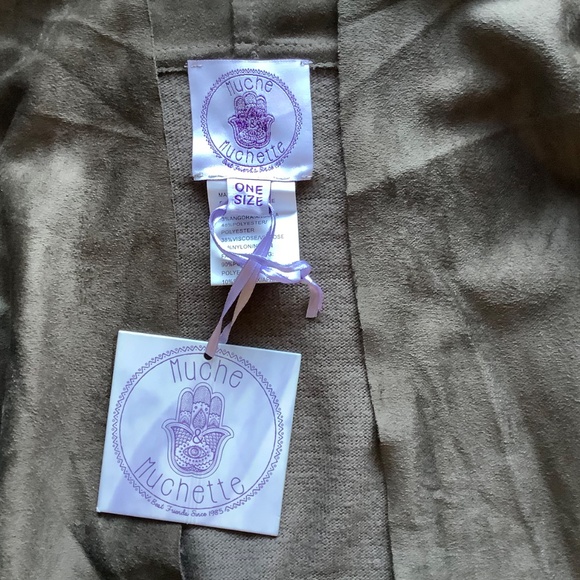 NWT Muche Et Muchette draped chocolate brown Faux Suede fringed sweater - Picture 6 of 11